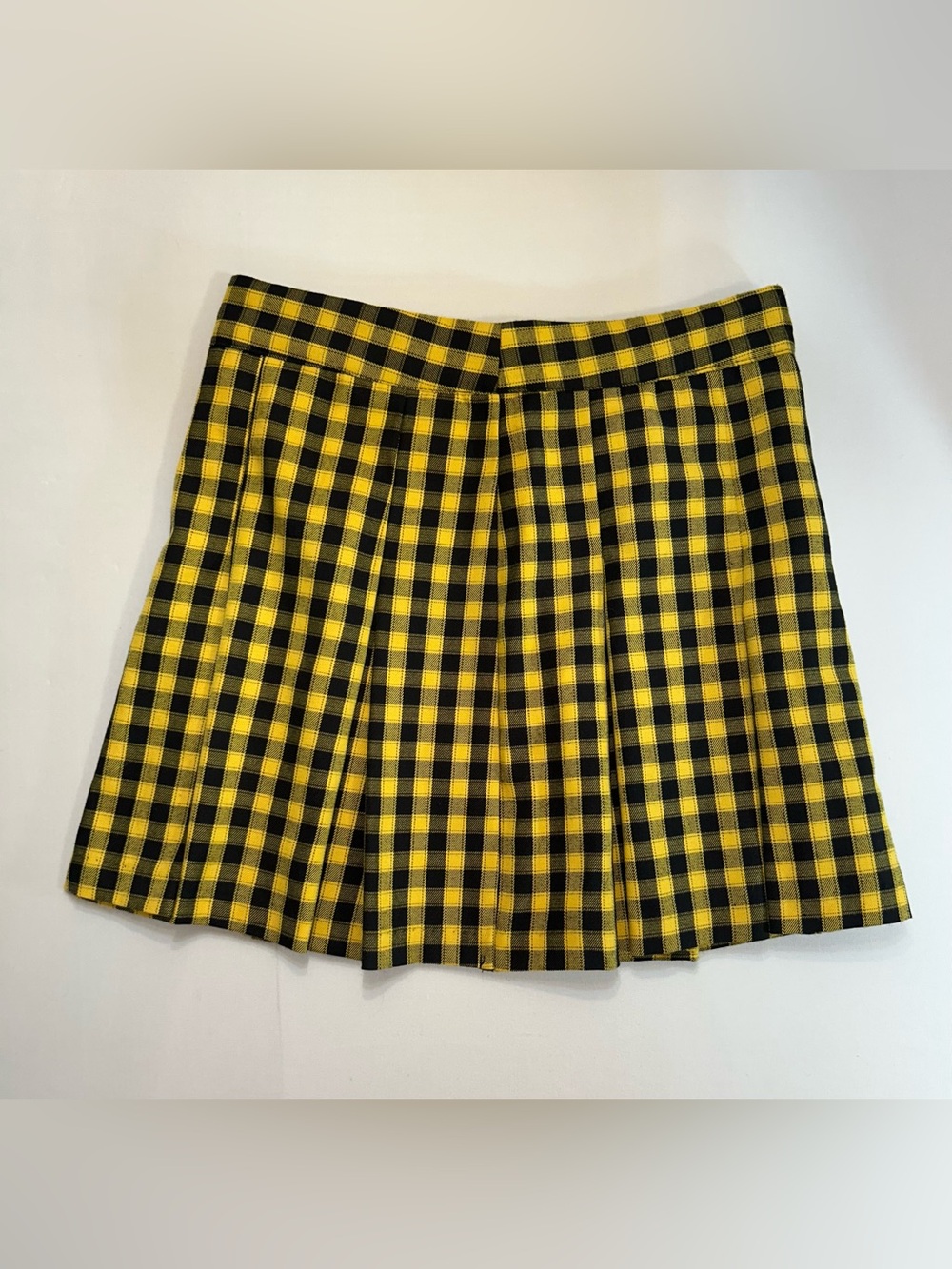 Divided H&M Yellow & Black Plaid Mini Skirt Preppy Academia Pleated Grunge 2